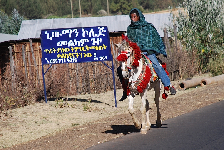 Reiter mit schön geschmücktem Pferd bei Debre Markos