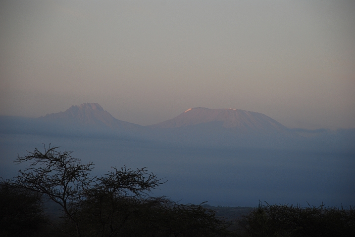 Der tansanische Kilimanjaro vom kenianischen Tsavo-West Nationalpark aus gesehen