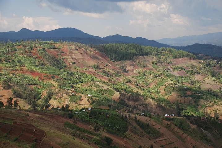 Bebaute Hügel zwischen Bugarama und Cyangugu im Südwesten von Ruanda