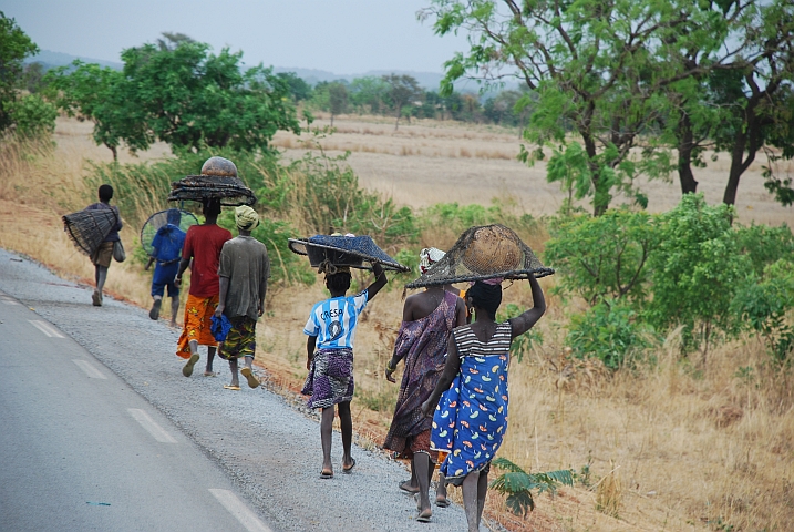 Frauen, Mädchen und Knaben Unterwegs zum Fischen am Niger