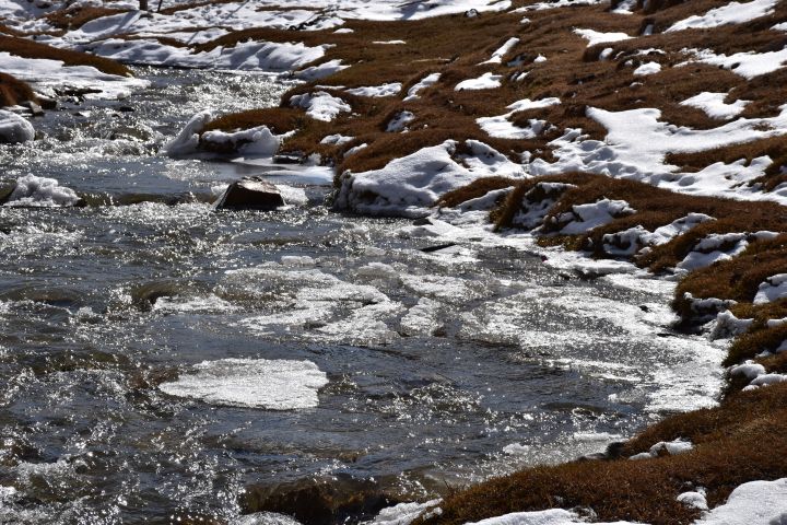 Der Tash Rabat Fluss im Frühwinterkleid