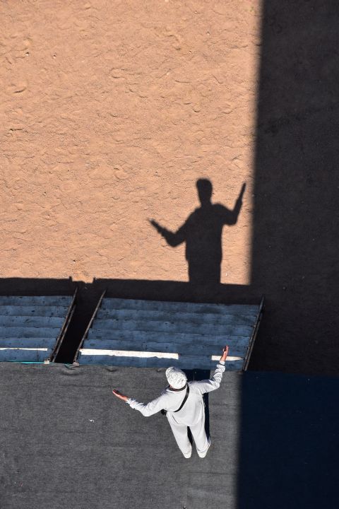 Schauspieler bei der Probe am Burana Turm