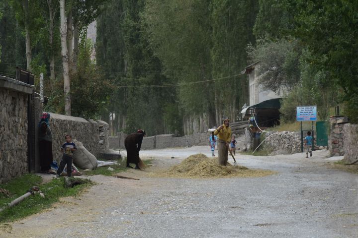 Die Strasse als Dreschplatz im Iskander Tal