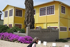 Farbig blühende Vorgärten an den Strandhäusern