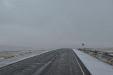 Schneefall auf der Strasse nach Ak-Beyt