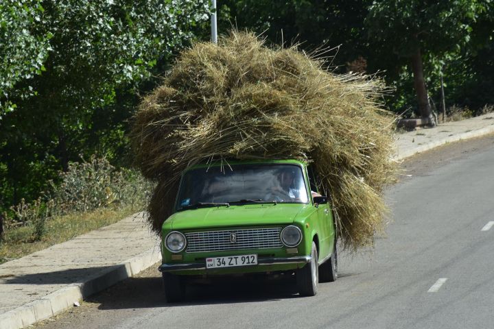 Ein ganz normaler Lada, mit Heu &uuml;berladen